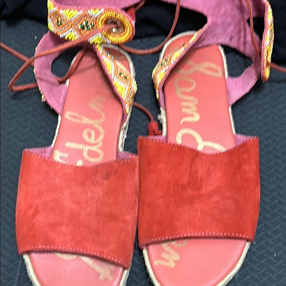 Red Espadrilles with Adjustable Ankle Strap and Soft Fabric - Picture 6 of 7